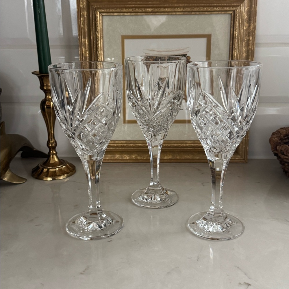 Shannon Crystal by Godinger Dublin Pattern Wine Water Goblet Glasses 8" Set of 3